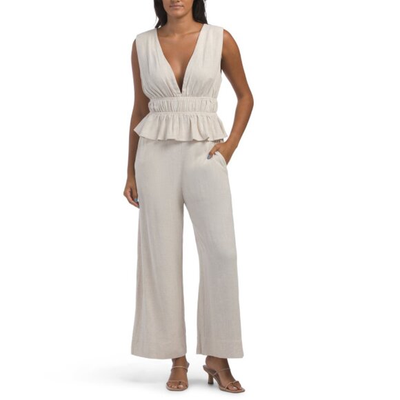 BAGATELLE Wheat Peplum Tank Top With Wide Leg Pants